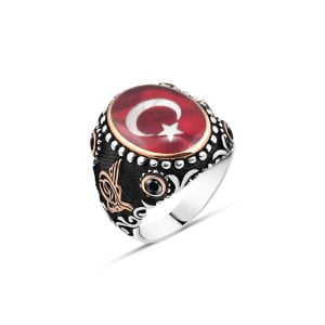 Mineli Türk Bayraklı Erkek Yüzük
