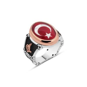 Mineli Türk Bayrağı Erkek Yüzük
