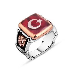 Mineli Türk Bayrağı Erkek Yüzük