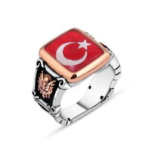 Mineli Türk Bayrağı Erkek Yüzük