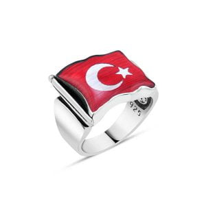 Dalgalı Bayrak Desenli Erkek Yüzük