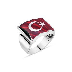 Dalgalı Bayrak Desenli Erkek Yüzük