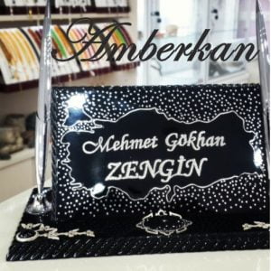 Erzurum Oltu Taşı Kişiye Özel Türkiye Haritası Motifli Masa İsimliği