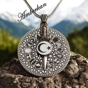 Zirkon Taş Süslemeli Hançerli Ay Yıldızlı Gümüş Kolye