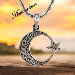 Otantik Desenli Ay Yıldız Gümüş Kolye