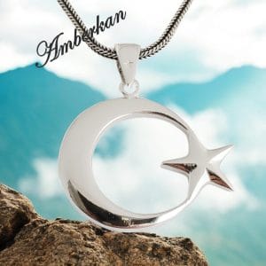 Tek Taraflı Ay Yıldız Gümüş Kolye