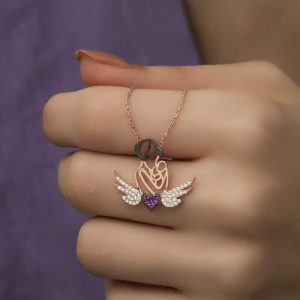 Alternative view of Gümüş Rose Kalpli Anne Ve Çocuk Kolye