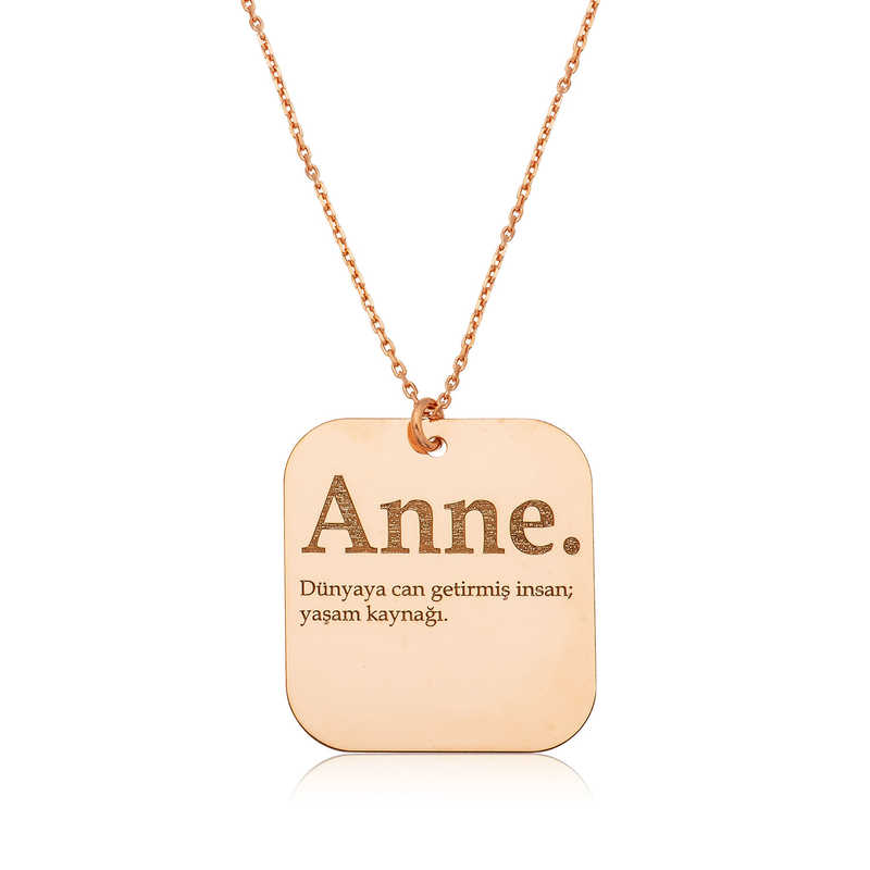 Gümüş Rose Anne Yazılı Plaka Bayan Kolye
