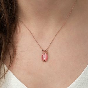 Alternative view of ​Gümüş Pembe Kedi Gözü Taşlı Kalp Kolye