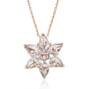 Gümüş Rose Beyaz Lotus Çiçeği Kolye