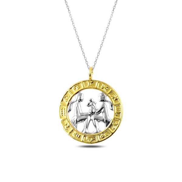 Gümüş Gold İkizler Burcu Kolye