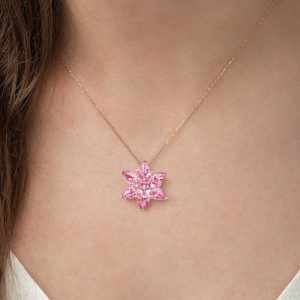 Alternative view of Gümüş Rose Pembe Lotus Çiçeği Kolye