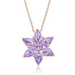 Gümüş Rose Lila Lotus Çiçeği Kolye
