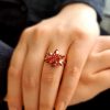Gümüş Rose Kırmızı Lotus Çiçeği Yüzük - Görsel 2