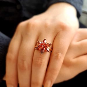 Alternative view of Gümüş Rose Kırmızı Lotus Çiçeği Yüzük
