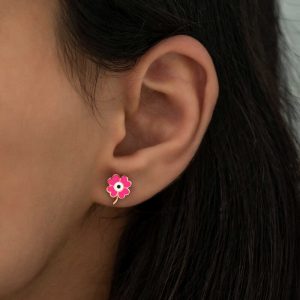 Alternative view of ​Gümüş Fosforlu Pembe Yonca Küpe