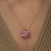Gümüş Rose Pembe Çiçek Kolye - Görsel 2