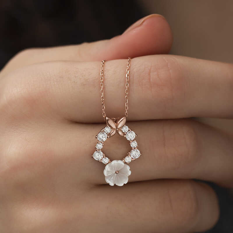 Gümüş Rose Bahar Çiçeği Kolye - Görsel 4