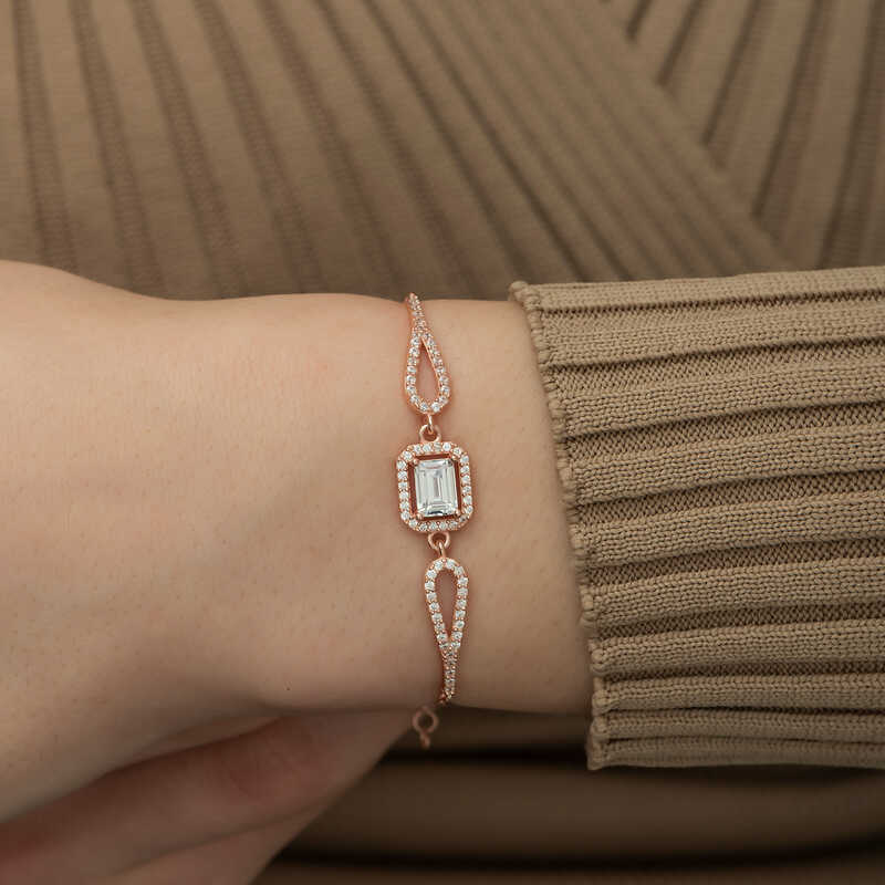 Gümüş Rose Dikdörtgen Baget Bileklik - Görsel 2