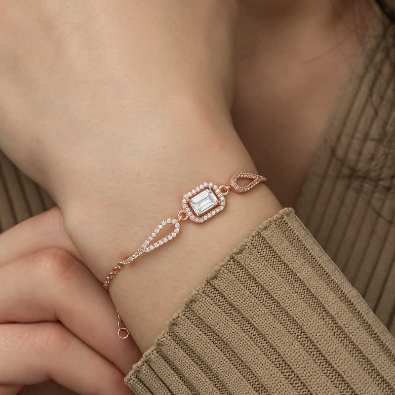 Gümüş Rose Dikdörtgen Baget Bileklik - Görsel 4