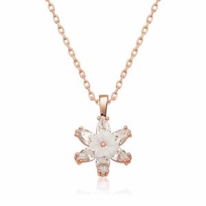 Gümüş Rose Beyaz Lotus Çiçeği Kolye
