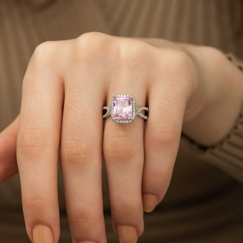 Gümüş Pembe Baget Bayan Yüzük - Görsel 2