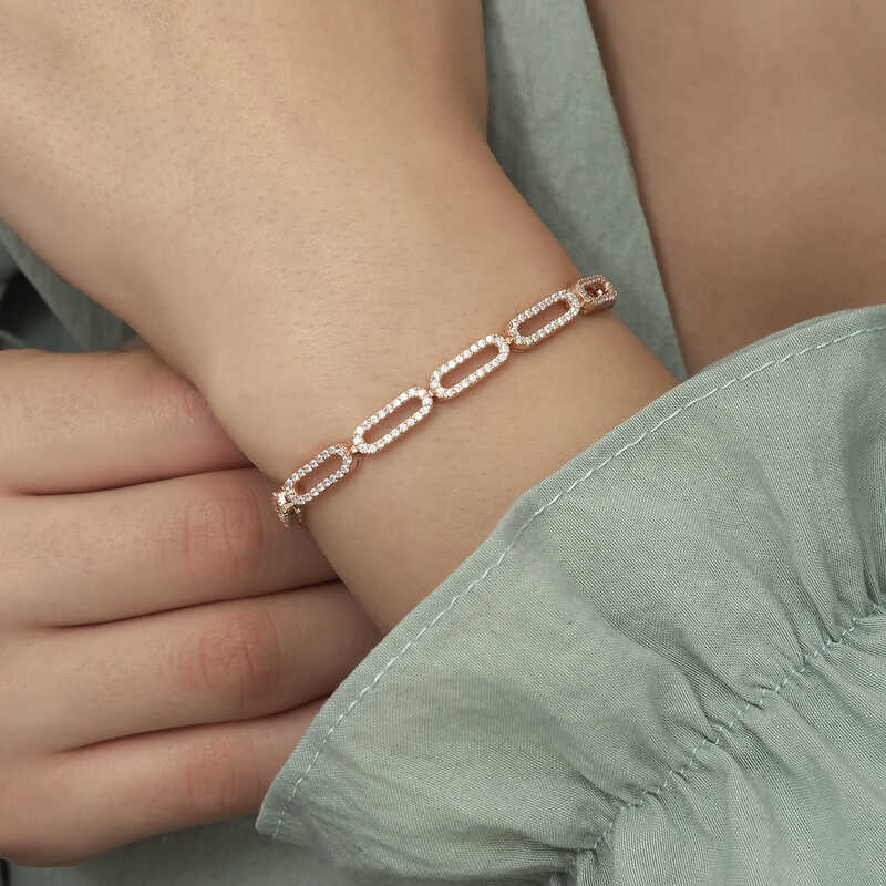 Gümüş Rose Oval Taşlı Bayan Bileklik - Görsel 3