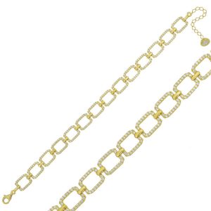 Gümüş Gold Kare Taşlı Bayan Bileklik