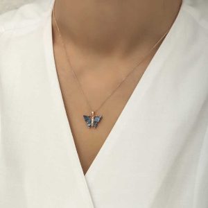 Alternative view of Gümüş Rose Antrasit Kaplangözü Taşlı Kelebek Kolye