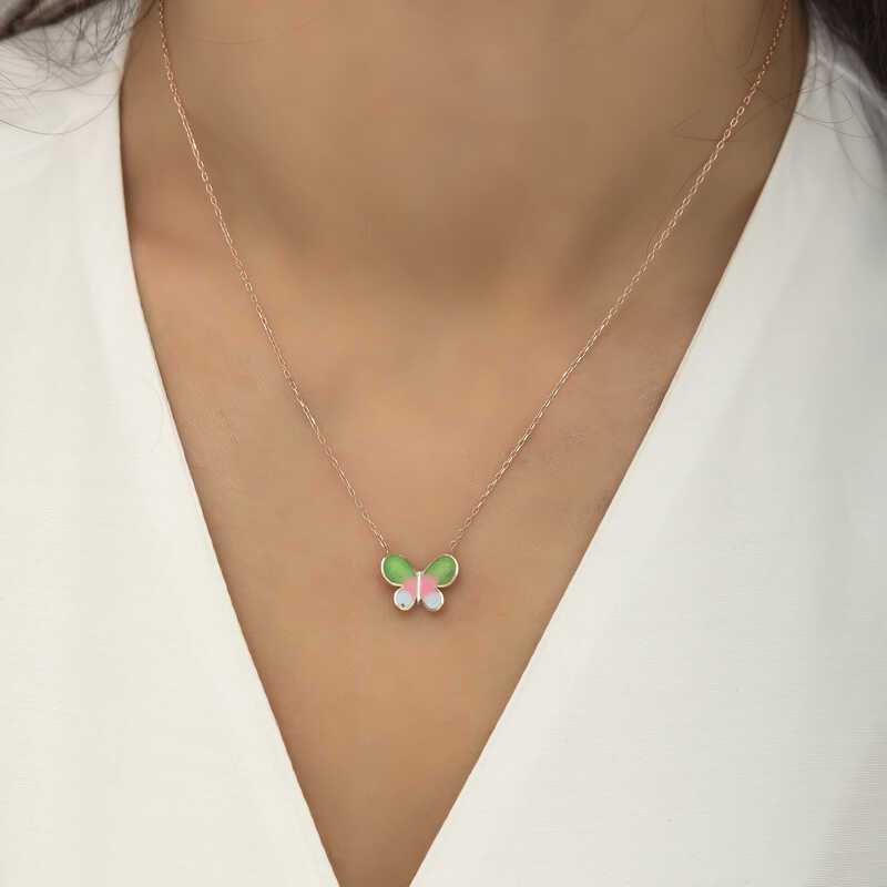 Gümüş Rose Minimal Kelebek Bayan Kolye - Görsel 2