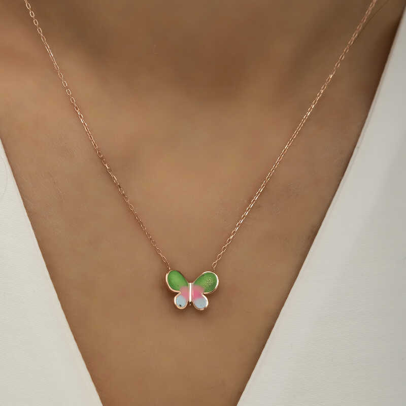 Gümüş Rose Minimal Kelebek Bayan Kolye - Görsel 3