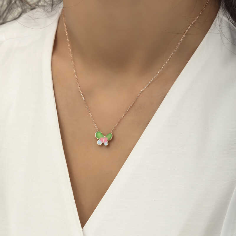 Gümüş Rose Minimal Kelebek Bayan Kolye - Görsel 4