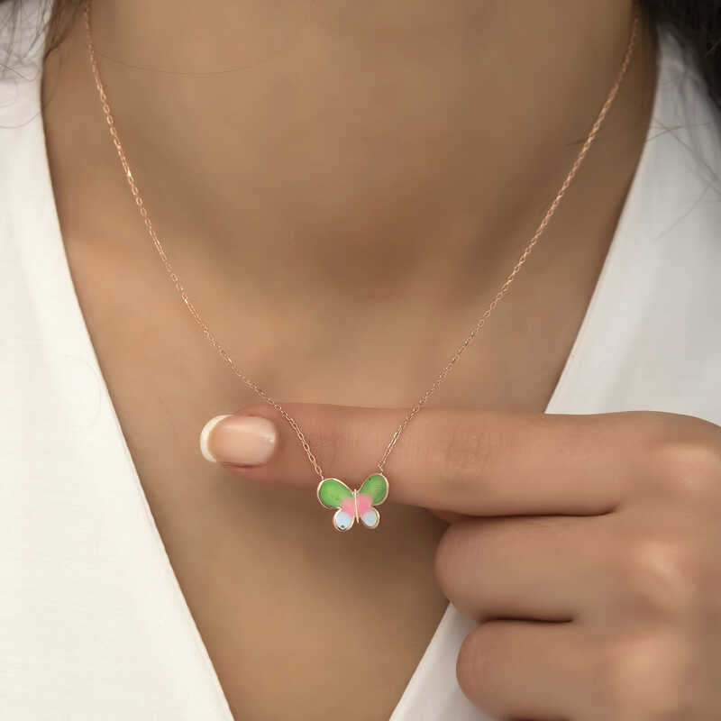 Gümüş Rose Minimal Kelebek Bayan Kolye - Görsel 5
