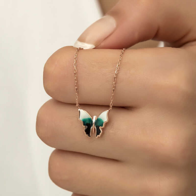 Gümüş Rose Minimal Kelebek Bayan Kolye - Görsel 5