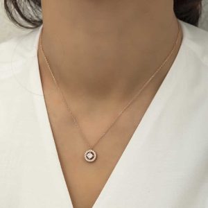 Alternative view of Gümüş Rose Minimal Yuvarlak Tektaş Bayan Kolye