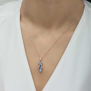 Alternative view of Gümüş Rose Nazar Parmak Arası Terlik Kadın Kolye