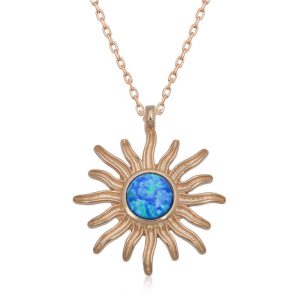 Gümüş Rose Mavi Opal Taşlı Güneş Kadın Kolye