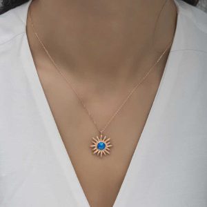 Alternative view of ​Gümüş Rose Mavi Opal Taşlı Güneş Kadın Kolye