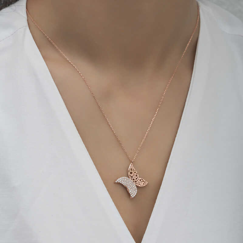 Gümüş Rose Kelebek Kadın Kolye - Görsel 2