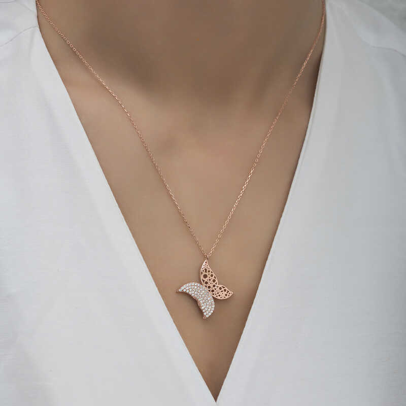 Gümüş Rose Kelebek Kadın Kolye - Görsel 3