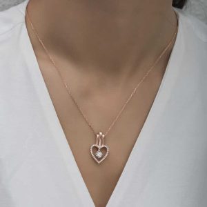 Alternative view of Gümüş Rose Kalpli Tek Taş Kadın Kolye