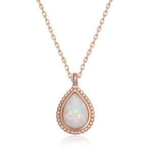 Gümüş Rose Damla Beyaz Opal Taşlı Kadın Kolye