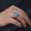 Gümüş Zirkon Turkuaz Taşlı Oval Erkek Yüzük - Görsel 2