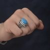 Gümüş Zirkon Turkuaz Taşlı Oval Erkek Yüzük - Görsel 4