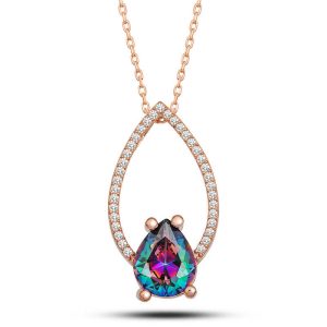 Gümüş Rose Mistik Topaz Taşlı Damla Kadın Kolye