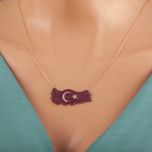 Alternative view of Gümüş Rose Ay Yıldız Türkiye Haritası Kadın Kolye