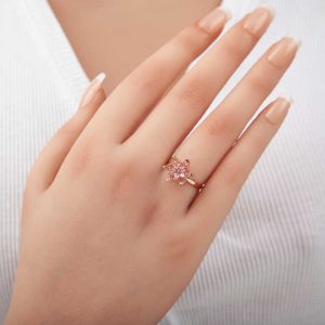 Alternative view of Gümüş Rose Pembe Taşlı Lotus Çiçeği Kadın Yüzük