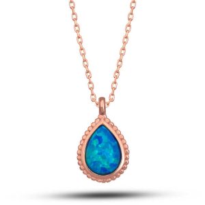 Gümüş Rose Damla Mavi Opal Taşlı Kadın Kolye