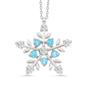 Alternative view of Gümüş Aquamarine Taşlı Kar Tanesi Kadın Kolye
