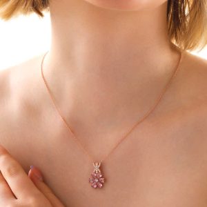 Alternative view of Gümüş Rose Pembe Sevgi Çiçeği Kadın Kolye